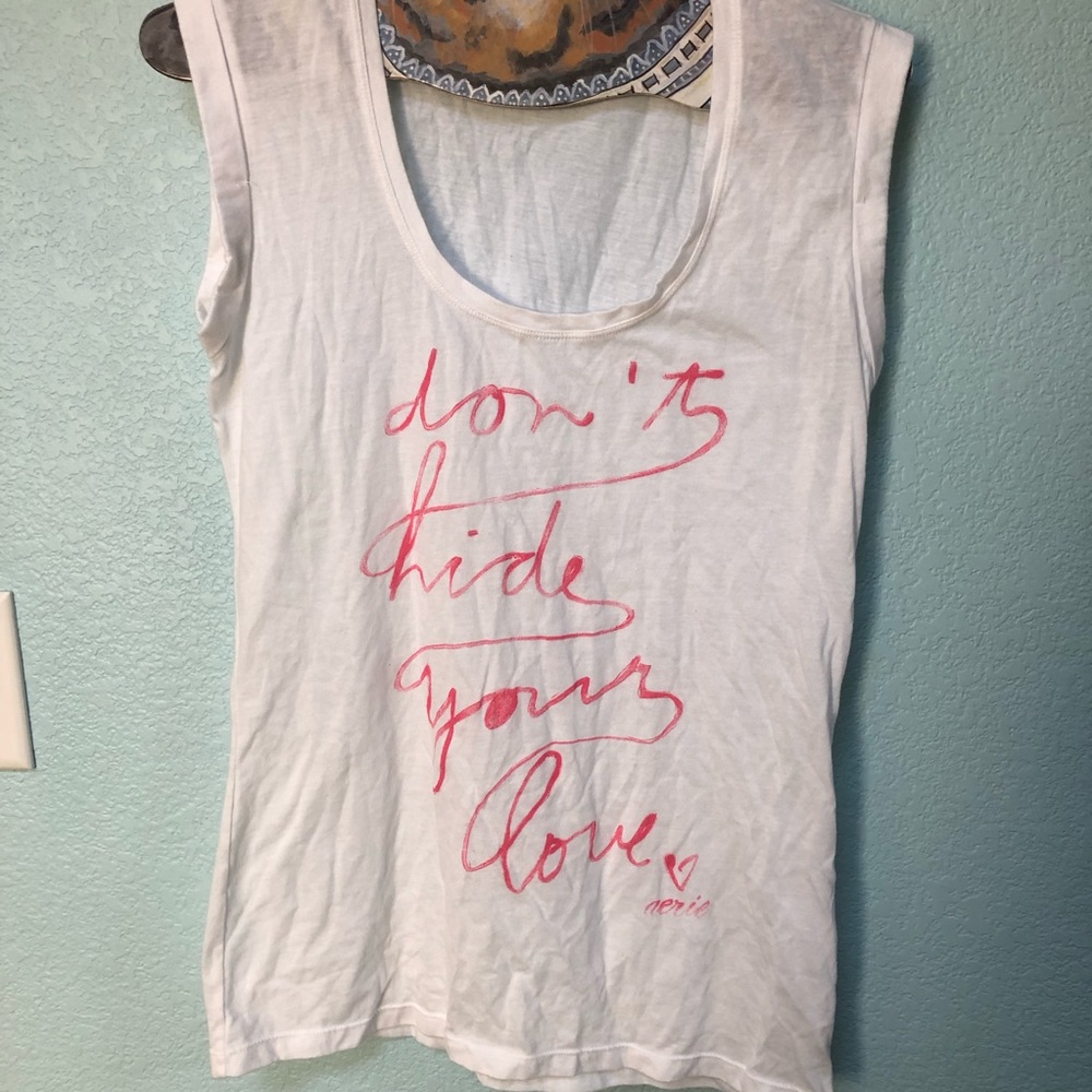 AE Aerie Graphic Print Soft Cotton White Tank Top